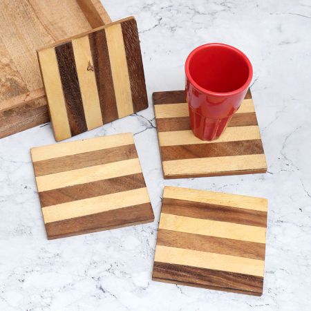 Modern Handcrafted Premium Wooden Coasters - Pack of 4